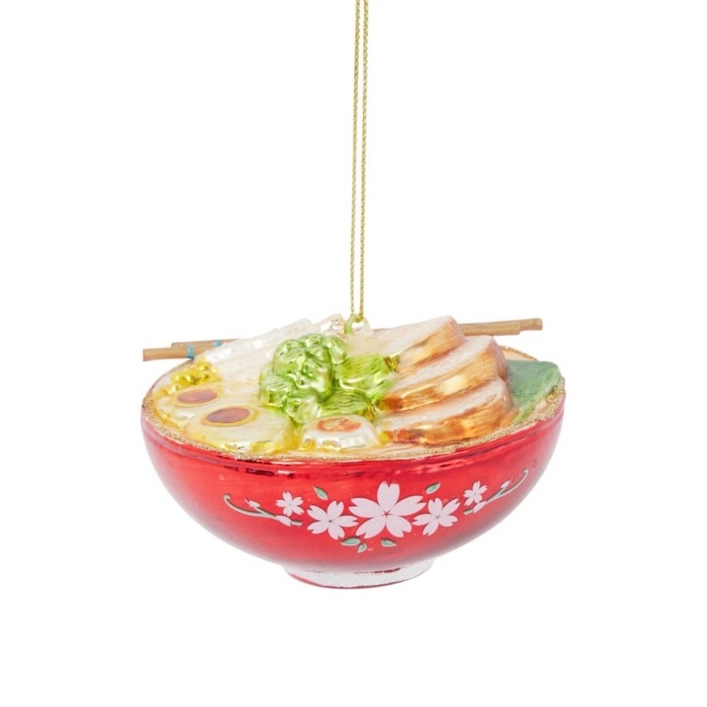 Glass Ramen Bowl Christmas Ornament Red Sakura Bowl Foodie Holiday Decor